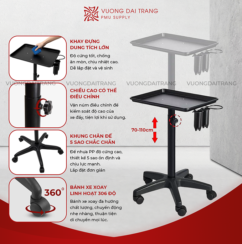 xe đẩy dụng cụ spa có bánh xe